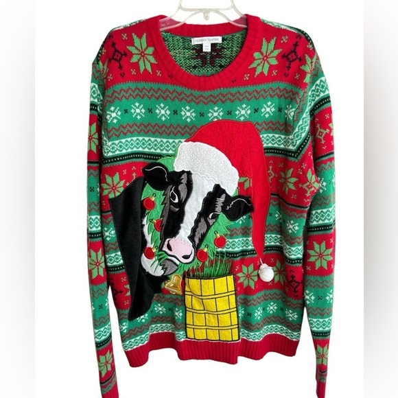 Celebrate Together Mens Ugly Cow Christmas Sweater Drink Pocket Size XXL Holiday - Picture 1 of 14